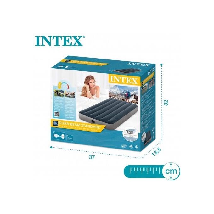 Intex Materasso Singolo con Gonfiaggio Interno a Piede Cm 99X191X25 Blu Grigio