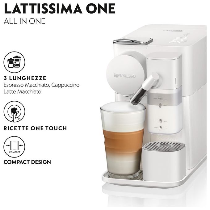 De'Longhi Lattissima One EN510.W, Macchina per Espresso Automatica, 1 Litro, Bianco