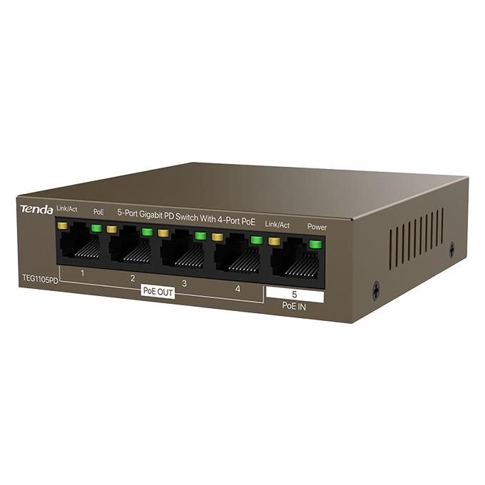 Tenda Poe Switch Desktop-Parete TEG1105PD 5 Porte Gigabit 10-100-1000 Mbit PoE Power Supply-Receive integration