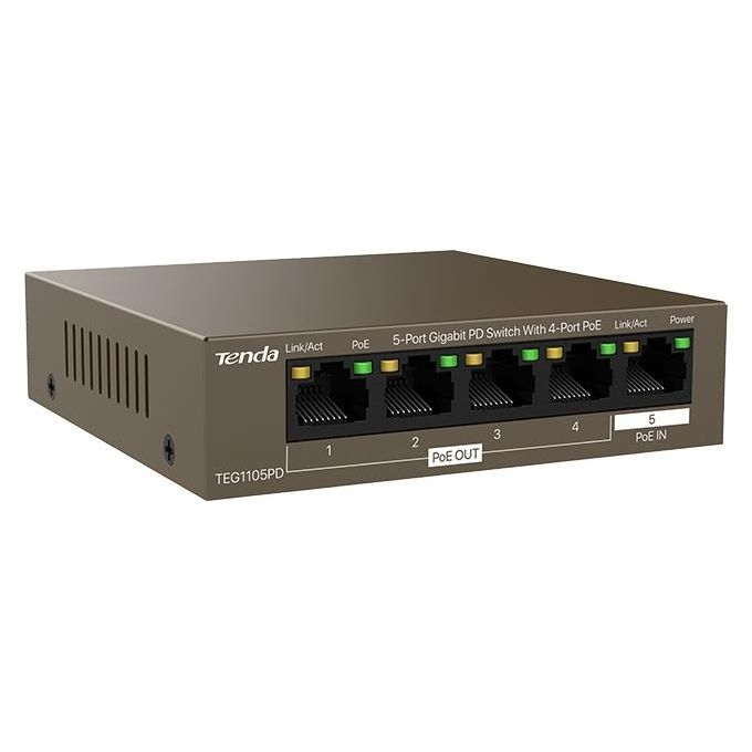 Tenda Poe Switch Desktop-Parete TEG1105PD 5 Porte Gigabit 10-100-1000 Mbit PoE Power Supply-Receive integration