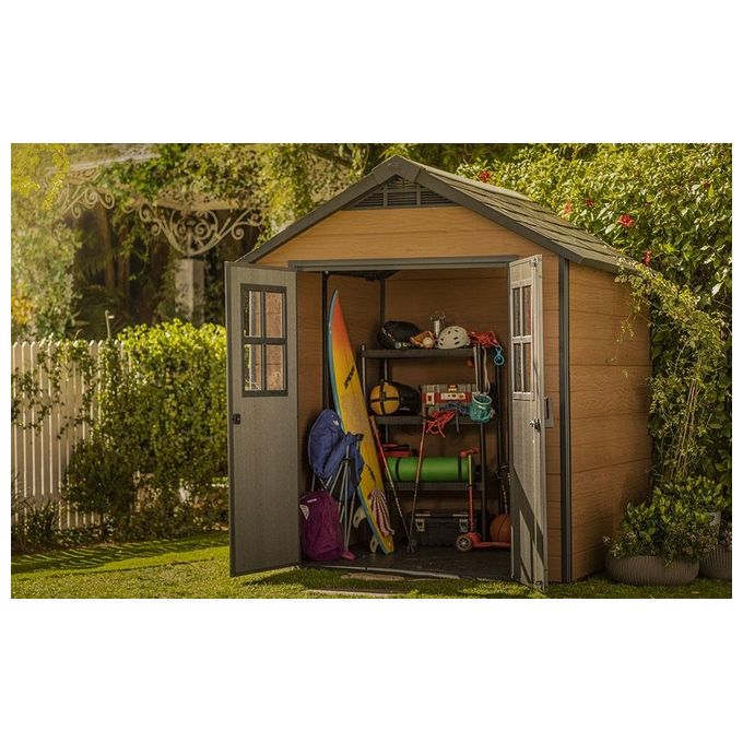 Keter Casetta da Giardino Newton 757 in Resina e Legno 228x223,5x252h Marrone