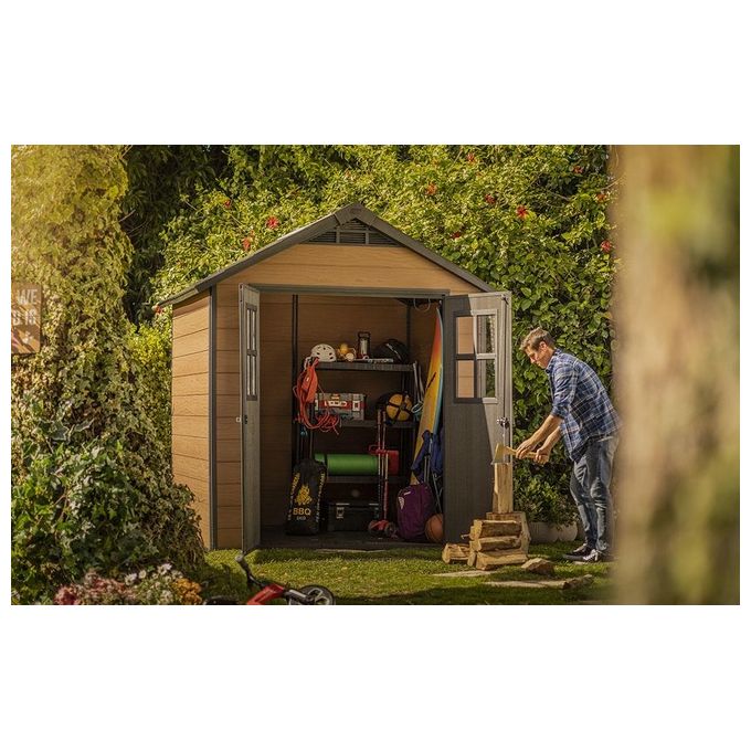 Keter Casetta da Giardino Newton 757 in Resina e Legno 228x223,5x252h Marrone