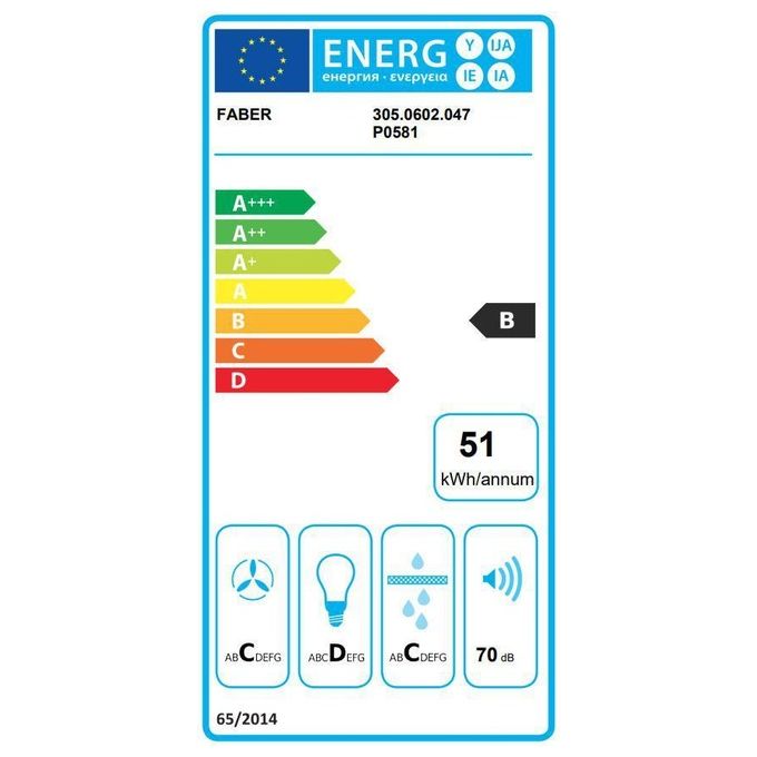 Faber 305.0602.047 INKA PLUS HC X A52 Cappa da Incasso Sottopensile Serie Emotion 3 Velocita' Classe energetica B Potenza Assorbita 95-125 W 52 cm Inox