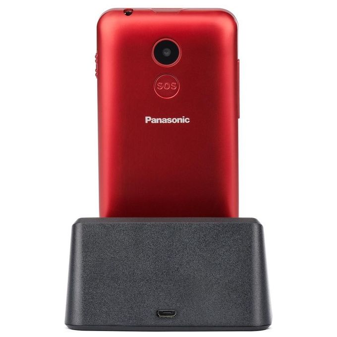 Panasonic KX-TU155 Telefono Cellulare ad Utilizzo Facilitato Pulsanti Grandi Ampio Schermo a Colori da 2.4'' Pulsante SOS Compatibile con Apparecchi Acustici Base di Ricarica Rosso