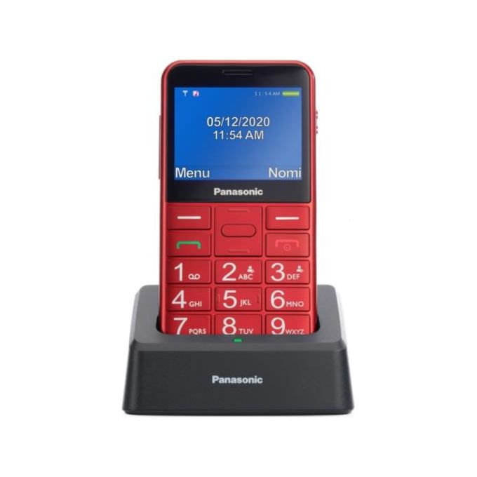 Panasonic KX-TU155 Telefono Cellulare ad Utilizzo Facilitato Pulsanti Grandi Ampio Schermo a Colori da 2.4'' Pulsante SOS Compatibile con Apparecchi Acustici Base di Ricarica Rosso
