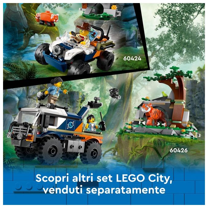 LEGO City Elicottero dell'Esploratore nella Giungla Modellino di Veicolo Giocattolo da Costruire con Doppi Rotori Giochi per Bambini da 8 Anni con Campo Base 3 Animali Gorilla e 5 Minifigure 60437