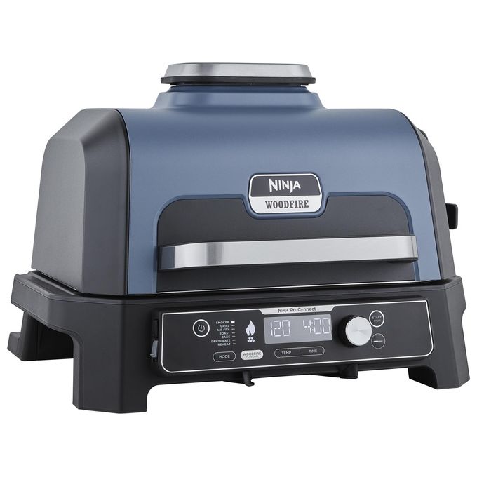 Ninja OG901EU Woodfire Pro Connect XL Barbecue Elettrico Griglia Affumicatore Friggitrice ad Aria 7 in 1 Controllo con App Termometro Digitale Pellet Woodfire Resistente alle Intemperie Nero