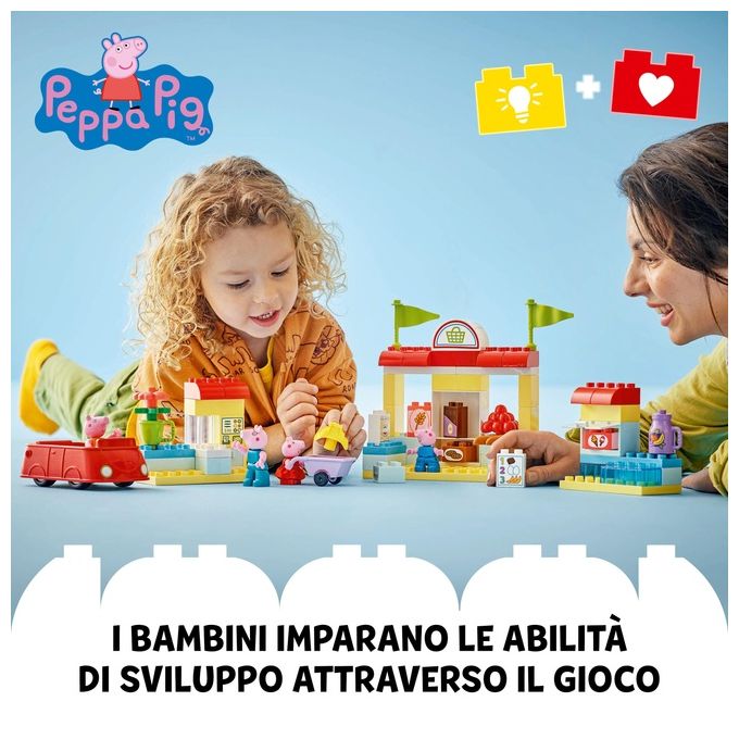 LEGO DUPLO Il Supermercato di Peppa Pig con 4 Personaggi, Set con Macchina Giocattolo e Negozio da Costruire in Mattoncini