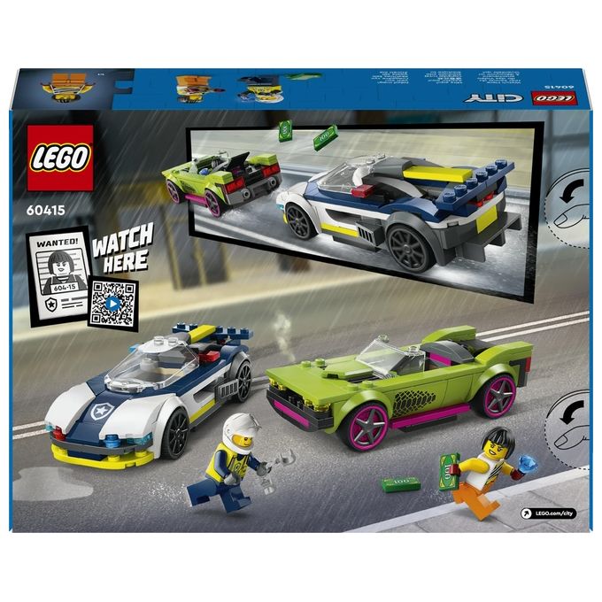 LEGO City 60415 Inseguimento della Macchina da Corsa, 2 Modellini di Auto della Polizia, Giocattolo per Bambini di 6+ Anni