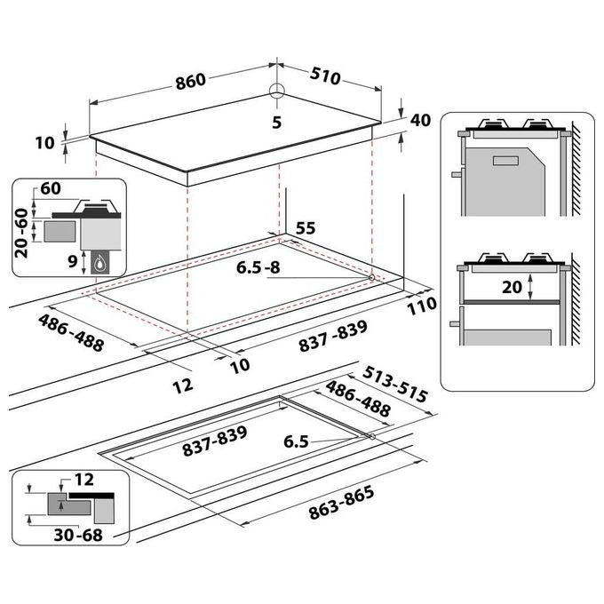 Whirlpool GOA 9523-NB1 Piano Cottura Nero da Incasso 90cm Gas 5 Fornelli