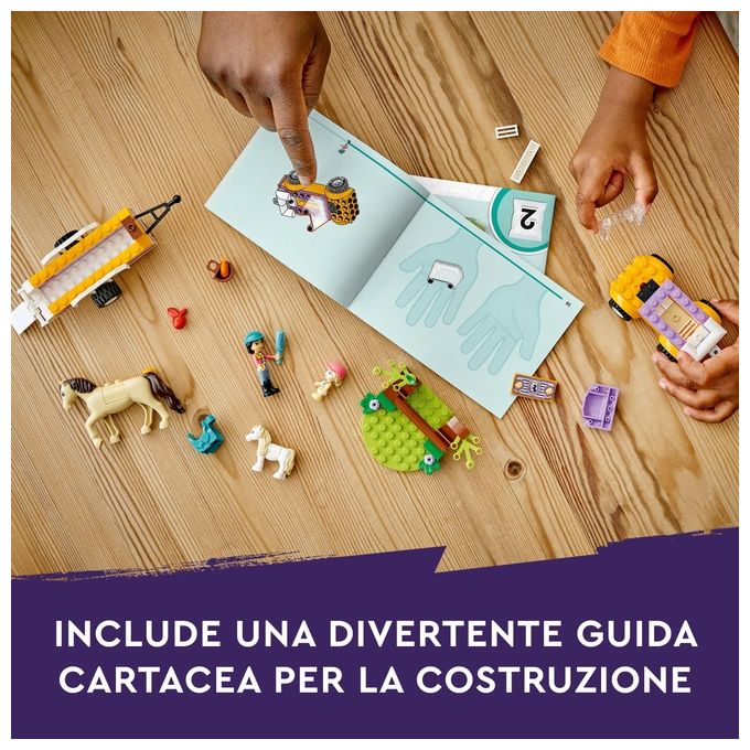 LEGO Friends 42634 Rimorchio con Cavallo e Pony, Giocattolo per la Cura degli Animali con 2 Mini Bamboline, Giochi Bambini 4+