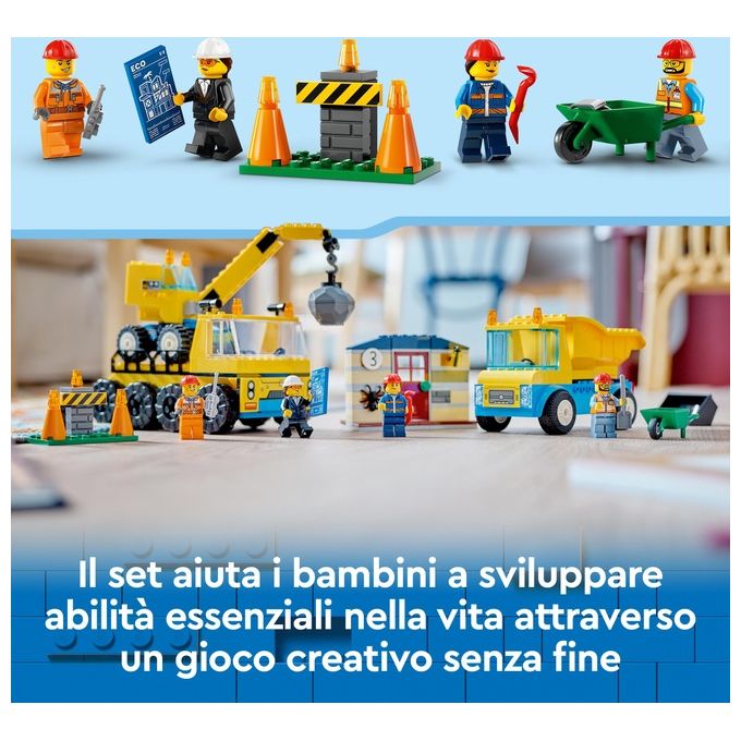LEGO City 60391 Camion da Cantiere e Gru con Palla da Demolizione, Set con Veicoli Giocattolo, Giochi Educativi per Bambini 4+