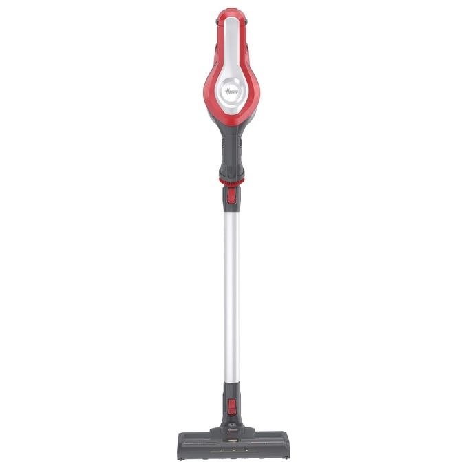 Hoover HF122RH 011 H-Free 100 – Scopa elettrica senza filo e senza sacco, capacita' 0,9 L, autonomia fino a 40 minuti, 2 velocita', sistema ciclonico, accessori inclusi, colore Argento-Rosso