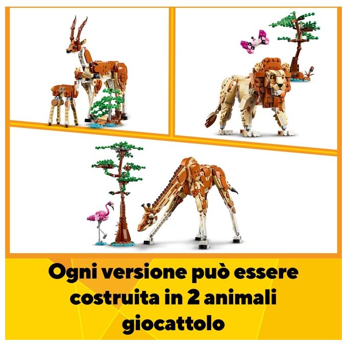 LEGO Creator 31150 3in1 Animali del Safari, Giocattolo Trasformabile da Giraffa in 2 Gazzelle o Leone , Giochi per Bambini 9+
