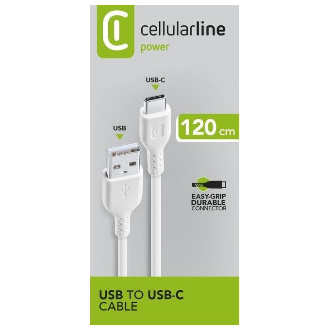 Cellularline cavo USB to USB-C per ricarica e trasferimento dati 1,2mt colore bianco ideale per smartphone e dispositivi portatili