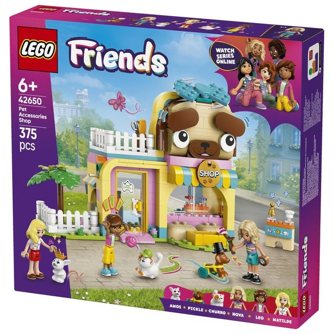 LEGO 42650 LEGO Friends Set da Costruzione Negozio di Accessori per Animali con 3 Minifigure e 3 Animali Gioco di Ruolo per Bambini 6+ colore Multicolore