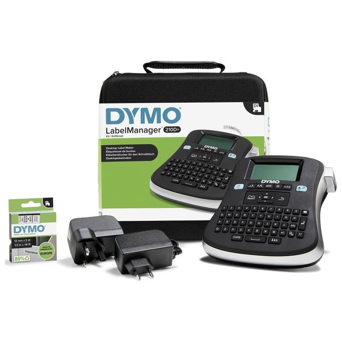 Dymo LabelManager 210d Kit Etichettatrice Portatile Tastiera Qwerty con Custodia ed Etichette D1 12mm Stampa Nero Su Bianco