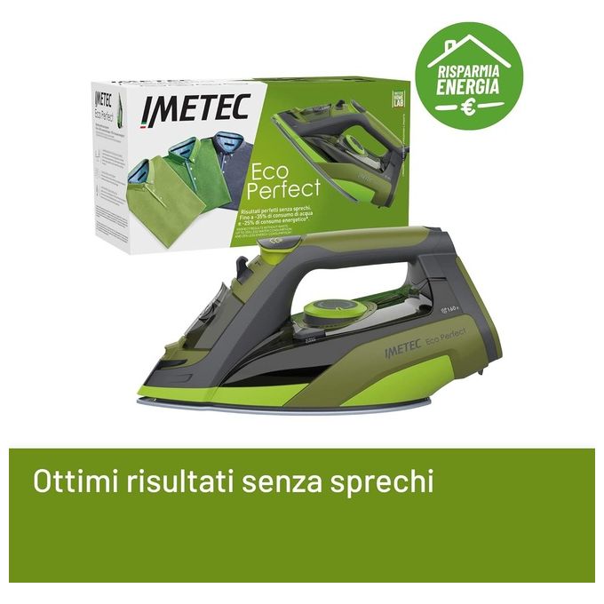 Imetec Eco Perfect Ferro da Stiro a Vapore 300 ml 2400W Colpo di Vapore 160g Rivestimento Pro Ceramic Tripla Protezione Anticalcare