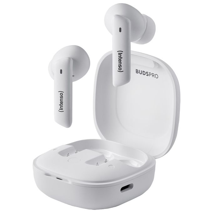 Intenso Buds Pro Cuffie TWS True Wireless T512HAE con Hybrid ANC ENC Bluetooth e fino a 35 Ore di Riproduzione Musicale Bianco