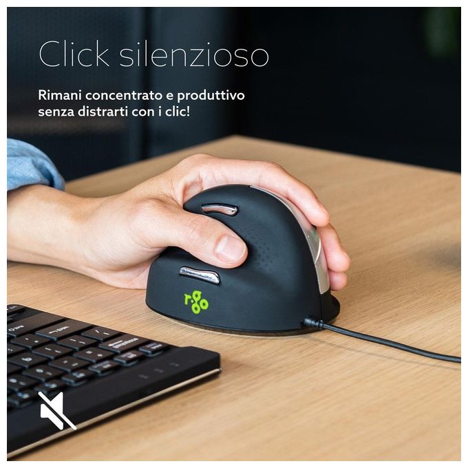 R-Go Tools R-Go HE Mouse ErgonomicoMedio (165-195mm) Mancino Cablato