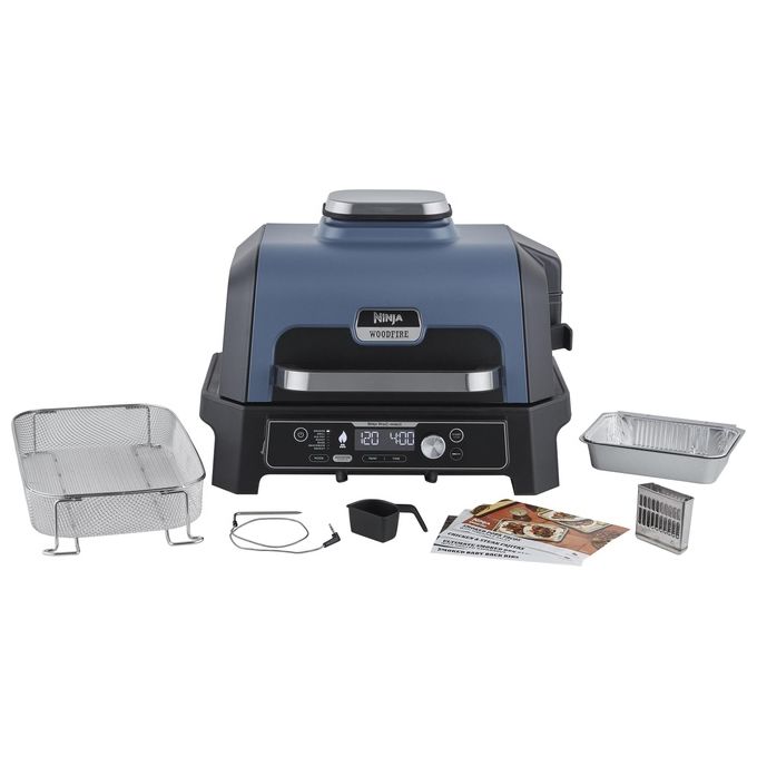Ninja OG901EU Woodfire Pro Connect XL Barbecue Elettrico Griglia Affumicatore Friggitrice ad Aria 7 in 1 Controllo con App Termometro Digitale Pellet Woodfire Resistente alle Intemperie Nero