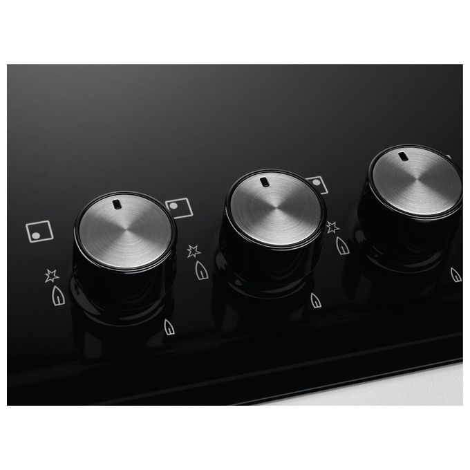 Electrolux PN750RUV Serie 300 Piano cottura a gas 75 cm 5 fuochi Wok Bruciatore Tripla Corona Sicurgas colore Nero Ghisa
