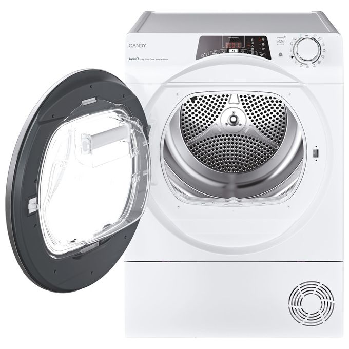 Candy RapidÓ ROE H8A3TSEX-S Asciugatrice a pompa di calore 8Kg Classe A+++ motore Inverter Easy case Kilo detector programma lana controllo remoto bianco  596x611x850
