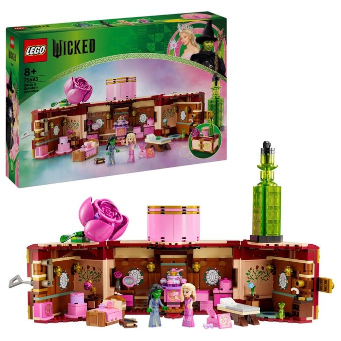 LEGO Wicked 75683 - Dormitorio di Glinda and Elphaba, Set da 740 pezzi con Minidoll Day and Night, Accessori, Valigetta Decorativa, Eta' 8+