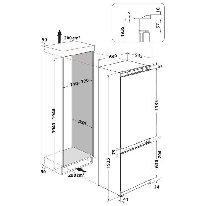 Indesit IND 402 Frigorifero da Incasso Combinato 400 Litri Classe E Raffreddamento Statico
