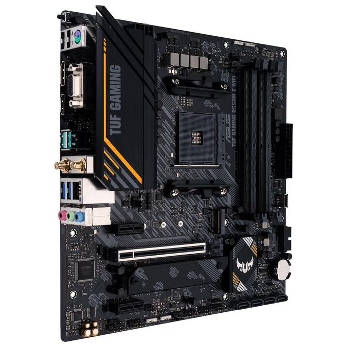 ASUS TUF GAMING B550M-E WIFI, Scheda madre gaming AMD B550 (Ryzen AM4) micro ATX, PCIe 4.0, 2x M.2, Intel Wi-Fi 6, DP, HDMI, D-Sub, USB 3.2 Gen 1 Type-C, USB 3.2 Gen 2, BIOS FlashBack, Aura Sync RGB