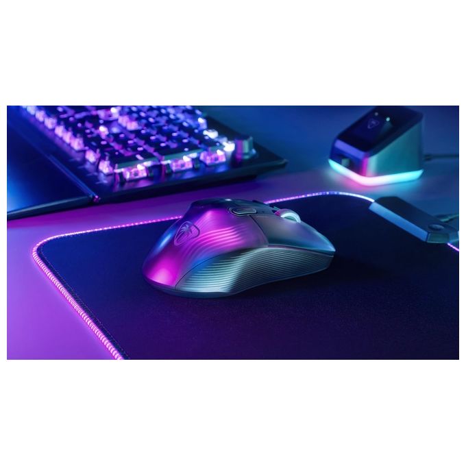 Turtle Beach Kone XP Air - Mouse da gioco wireless RGB ergonomico personalizzabile sensore ottico a 19K DPI 100 ore di batteria e base di ricarica - Nero