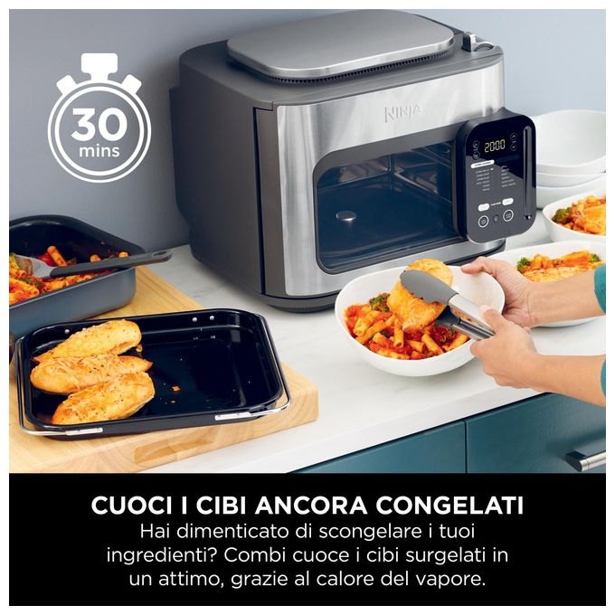 Ninja SFP700EU Combi 12-in-1 Multicooker Forno e Friggitrice ad Aria 12 Funzioni di Cottura Pasti per la Famiglia in 15 Minuti* Include Teglia Padella e Guida alle Ricette Grigio