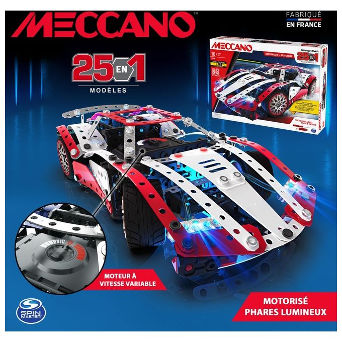 Meccano Multimodello da 25 Supercar Motorizzata Kit Di Costruzioni con 347 Pezzi Attrezzi e Fari Funzionanti