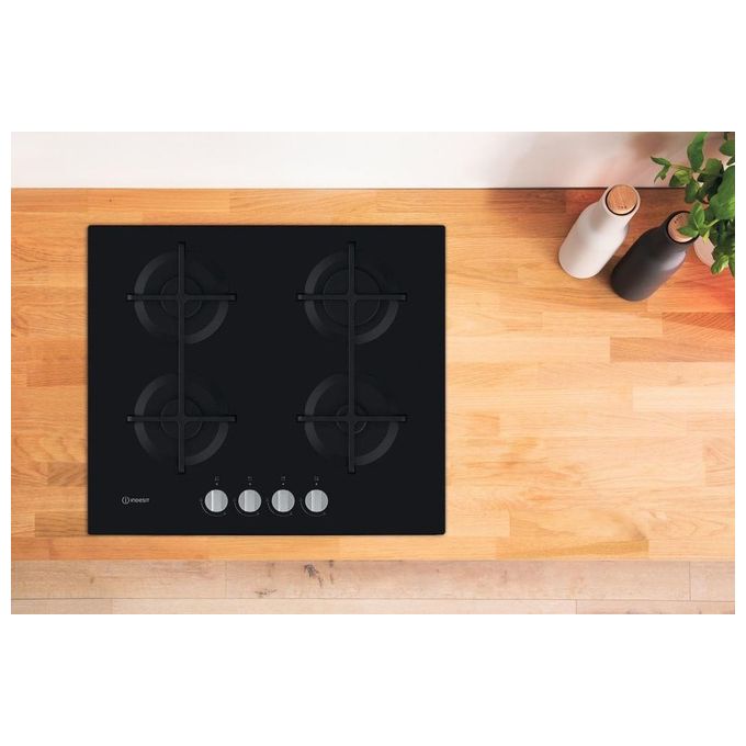 Indesit ING 61T-BK Piano Cottura a Gas 4 Zone Griglie	in Ghisa 59 cm Nero