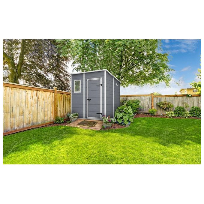 Keter 245104 Manor Pent Casetta da Giardino in Resina Tetto a Una Falda Pavimento Incluso 183,5x185x200 cm colore Grigio