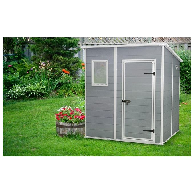 Keter 245104 Manor Pent Casetta da Giardino in Resina Tetto a Una Falda Pavimento Incluso 183,5x185x200 cm colore Grigio