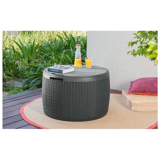 Keter Tavolino contenitore CIRCA RATTAN in resina 67X67X43,5h - 140 LT marrone