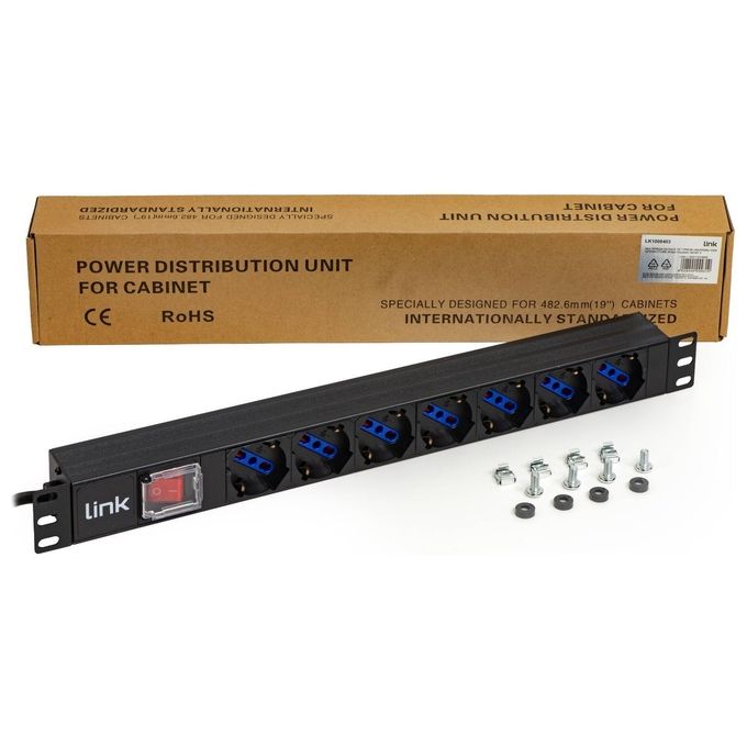 Link Multipresa da Rack 19'' 7 Prese Universali con Interruttore Spina Italiana 16A Cavo 3mt