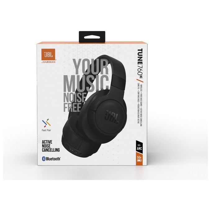 JBL TUNE 760NC Cuffie Over-Ear Wireless Bluetooth con Cancellazione Attiva del Rumore JBL Pure Bass Pieghevole Senza Fili Fino a 50h di Autonomia Nero