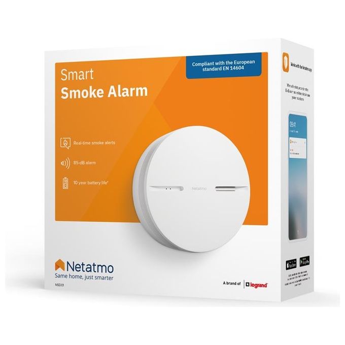 Netatmo Rilevatore di Fumo Intelligente Batteria di 10 Anni di Autonomia Allarme Fumo Controlli Automatici Prodotto Autonomo EN14604 Certificazione NSA-IT Bianco