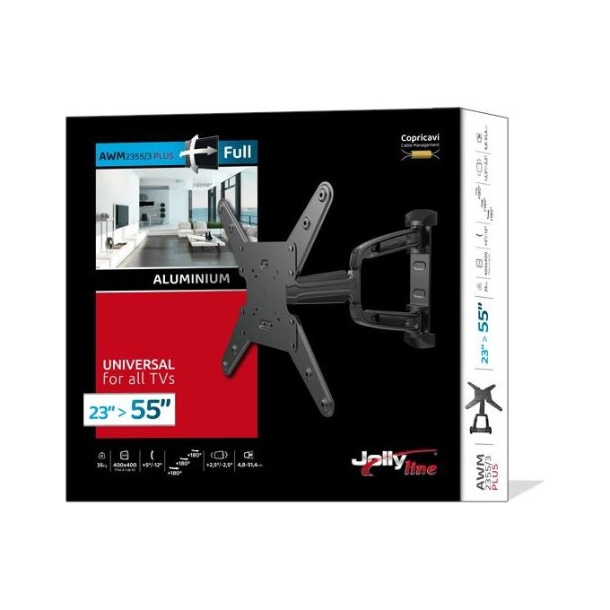 G.b.s. Elettronica AWM-2355-3 PLUS Supporto in Alluminio per Flat-Tv 23''-55'' Max 35Kg 2 Bracci  3 Snodi