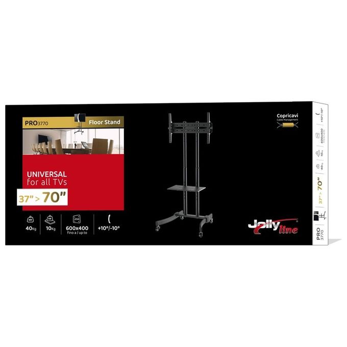 G.b.s. Elettronica PRO-3770 Supporto per Tv 37-70'' da Terra Altezza Regolabile 1335-1495mm Max 40Kg con Ruote