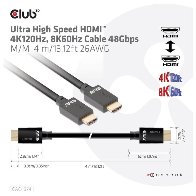 Club3d Cac-1374 Cavo Hdmi 4mt Hdmi Tipo A Standard Nero