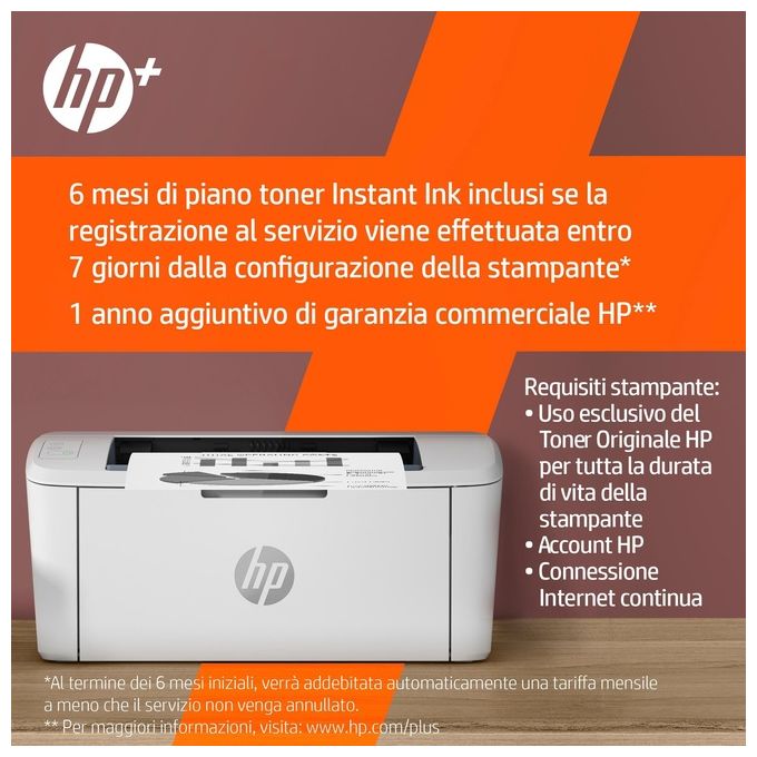 HP LaserJet M110we 7MD66E, Stampante a Singola Funzione Laser A4 Monocromatica, Stampa Fronte e Retro Manuale in b-n, 20 ppm, Wi-Fi, HP Smart, 6 Mesi di Piano Toner Instant Ink incluso con HP+, Bianca
