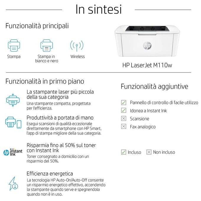 HP LaserJet M110w Stampante Laser A4 600x600 DPI Wi-Fi