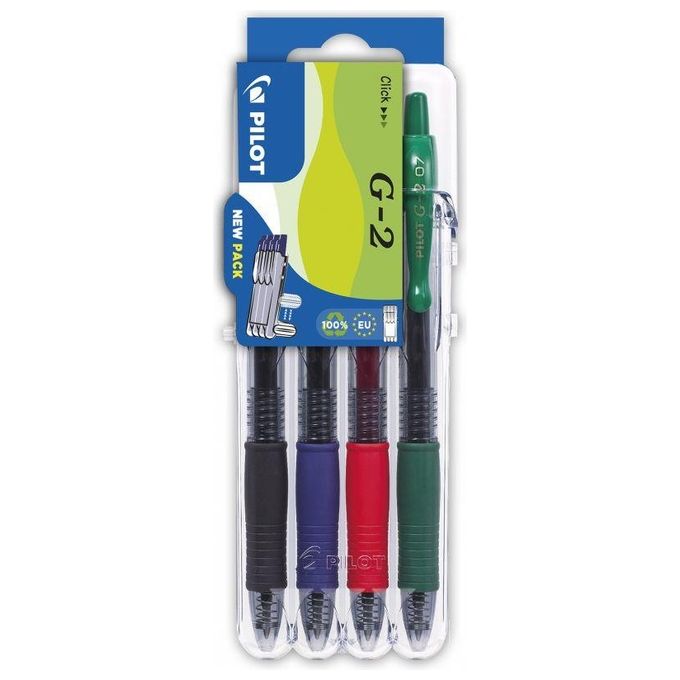Pilot Confezione 4 Set 2Go G-2 Penne Roller 0.7mm Colori Assortiti