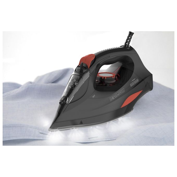 Black and Decker BXIR3000E - Ferro da stiro a vapore, potenza 3000 W, serbatoio 0,40 L, colpo vapore 200 g-min, vapore continuo 45 g-min, piastra ceramica, funzioni: autopulizia - antigoccia - vapore verticale, colore nero-arancione