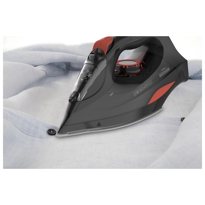 Black and Decker BXIR3000E - Ferro da stiro a vapore, potenza 3000 W, serbatoio 0,40 L, colpo vapore 200 g-min, vapore continuo 45 g-min, piastra ceramica, funzioni: autopulizia - antigoccia - vapore verticale, colore nero-arancione