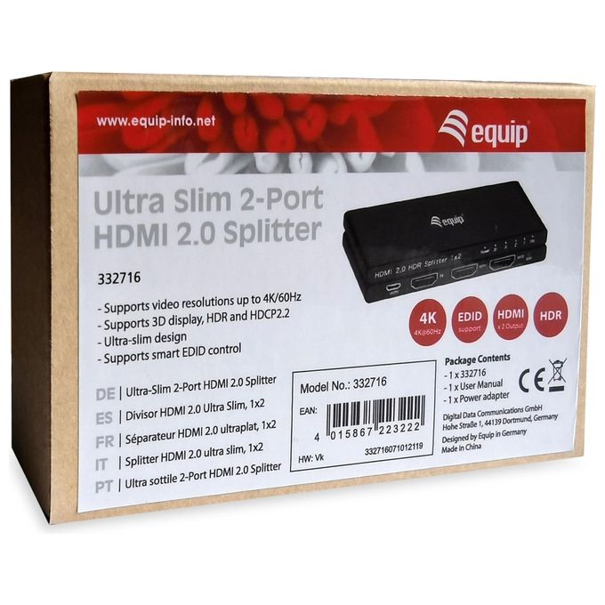 Conceptronic Splitter Hdmi a 2 Porte 4K