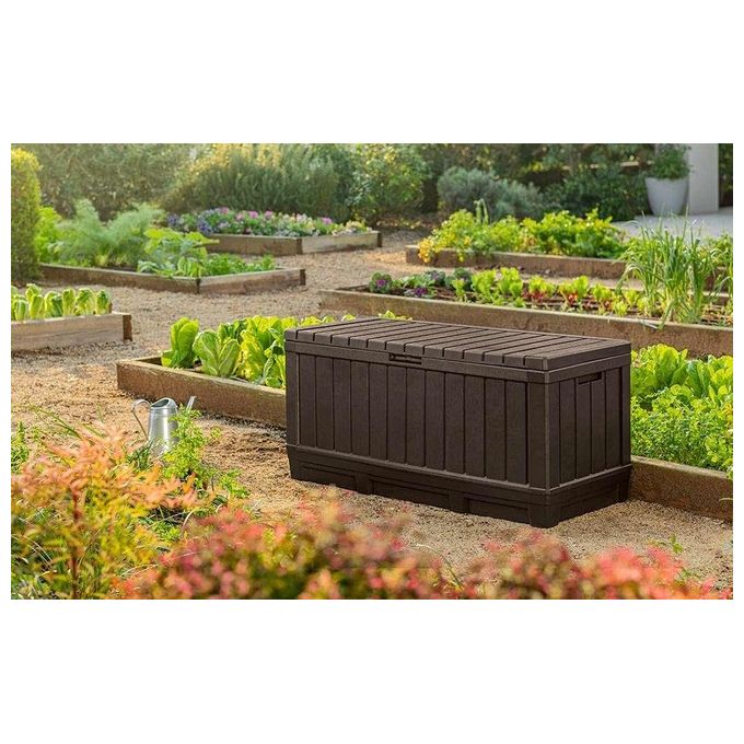 Keter Baule Box Portattrezzi da Esterno Kentwood in Polipropilene Marrone con Ampio Spazio per Utensili e Oggetti da Giardino